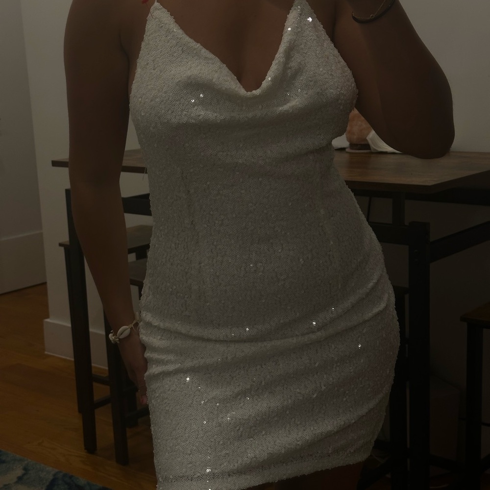 SHEIN White Sequin Mini Dress